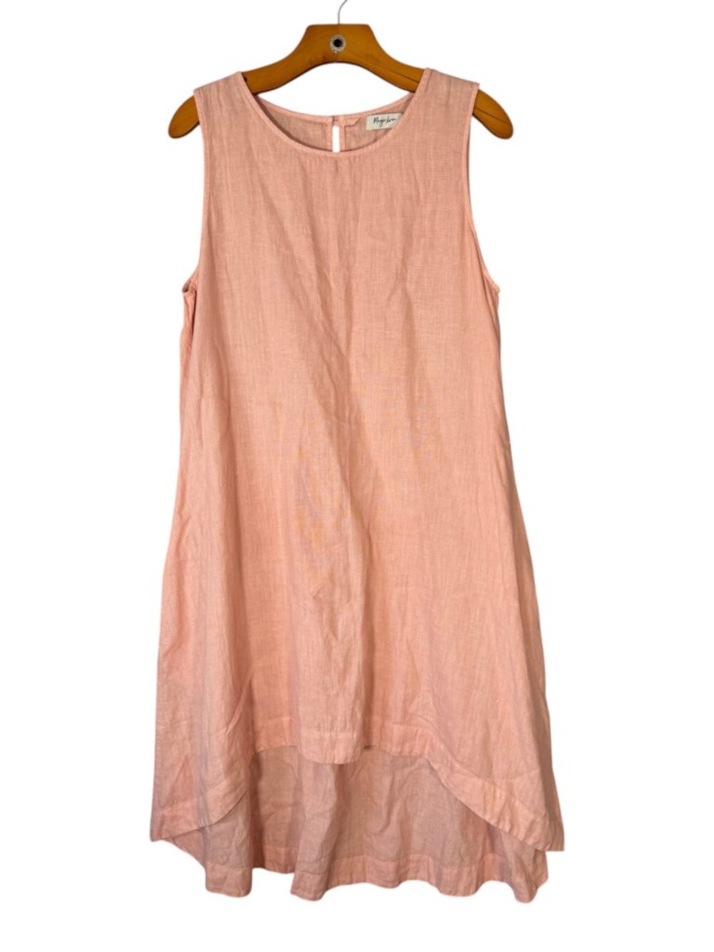 Magic Linen 100% Linen Toscana Midi Dress Oversized Lagenlook Peach L